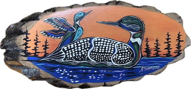 Loon and Baby on Wood