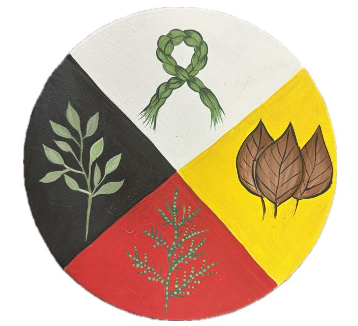 Jessica Somers and workshop participants exploring the natural landscape to identify traditional materials for Woodland style art and Wabanaki design.