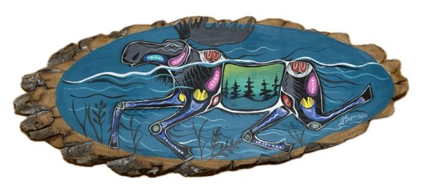 A close-up of a Focal Point Artistry wood print where the natural grain of the timber interacts with the painted design, adding organic texture to the story.