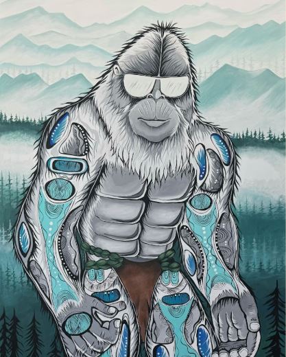 A client viewing a newly unveiled custom Woodland style painting, highlighting the emotional connection and visual impact of personalized artwork.